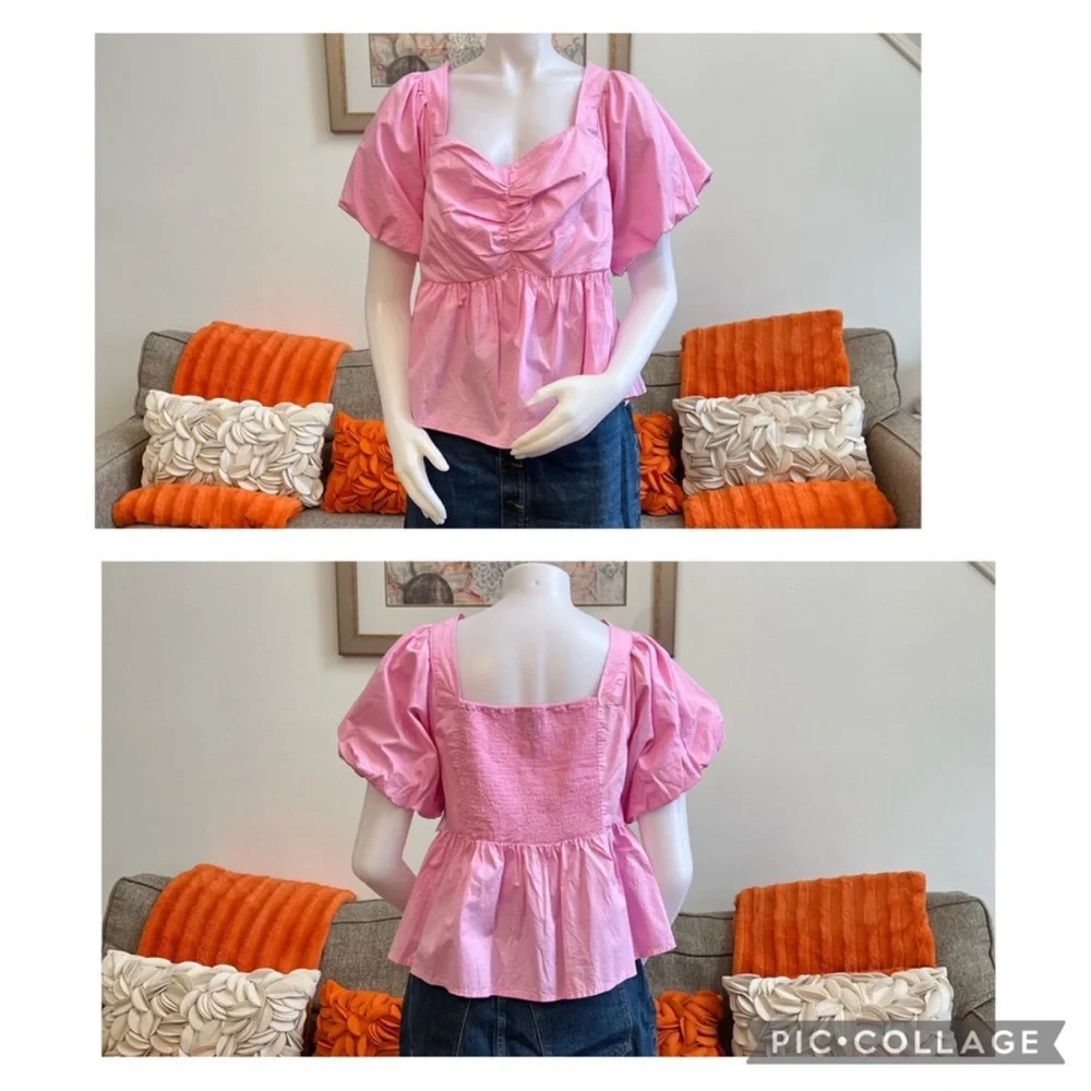 ❣️🆕Old Navy May All Day Pink Puff Sleeve Babydoll Top❣️